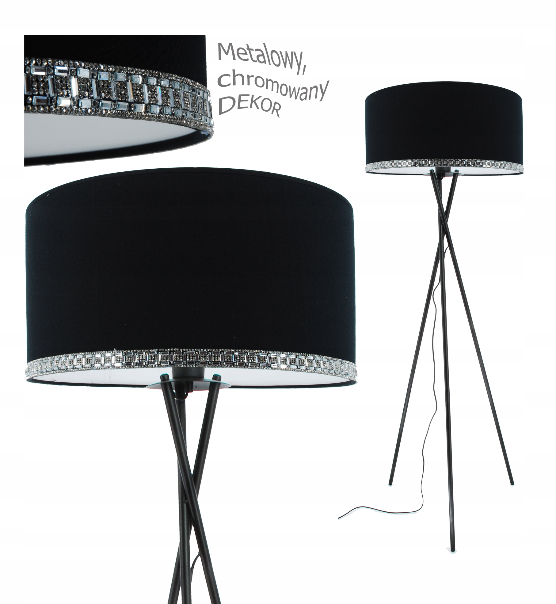 Moderná stojaca podlahová lampa s moderným čiernym tienidlom a dekorom 40 cm