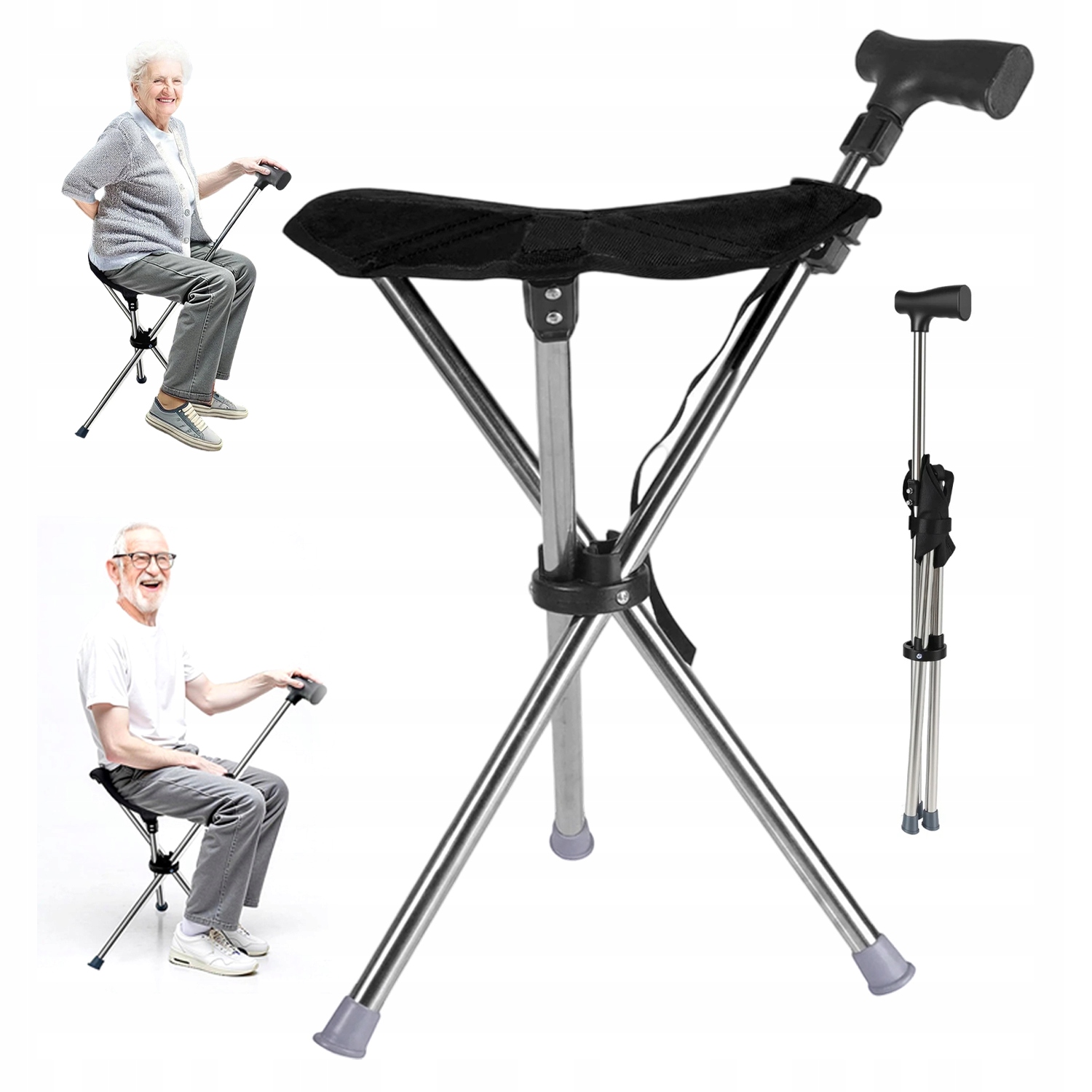 Krzesło-Laska Aluminiowa 2w1 Z Gumowymi Stopkami Antypoślizgowymi