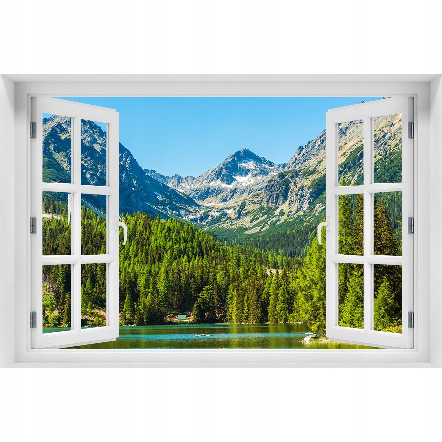 

Naklejka Fototapeta 3D Okno widok Jezioro w górach