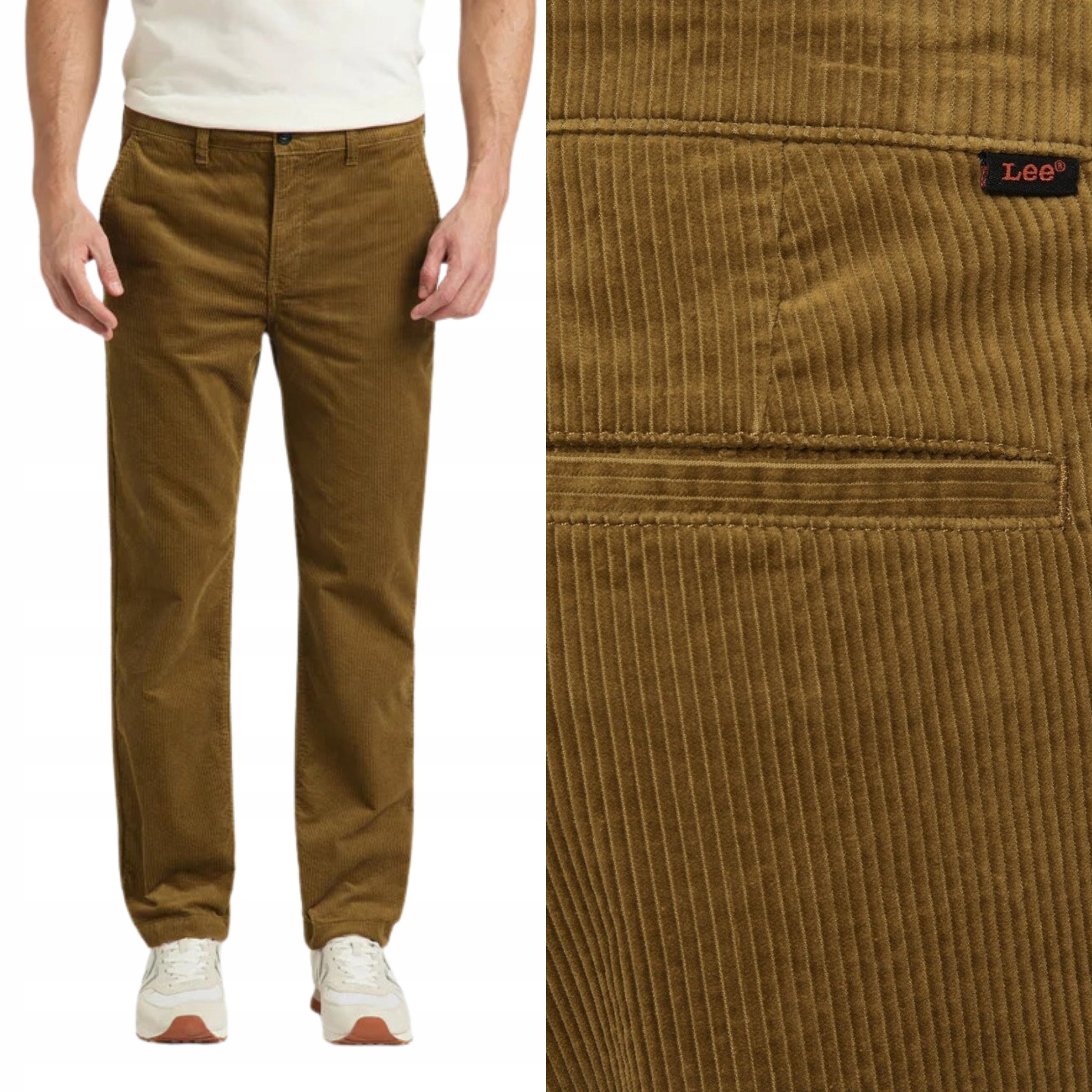 Lee kalhoty Straight hnědé šusťákové Regular Chino W31 L40