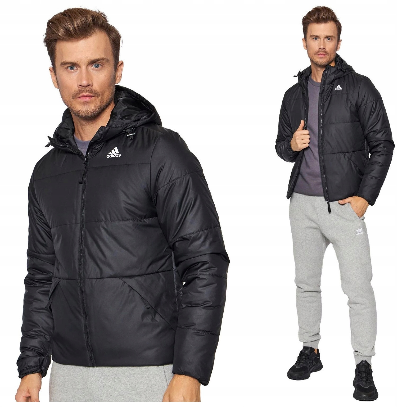 Adidas Zimní s kapucí pánská podzimní bunda, lehká, černá, sportovní