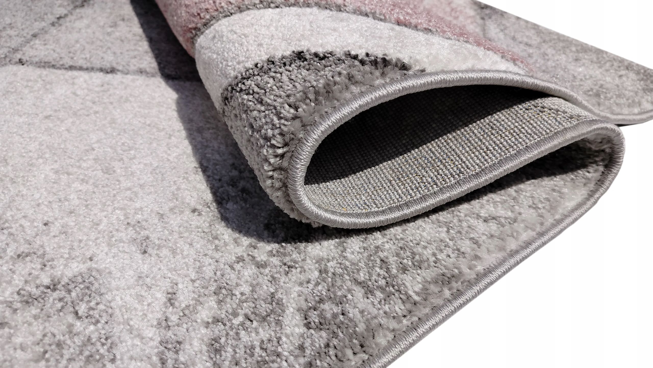 DYWAN 120x180 SZARY Z RÓŻEM NOWOCZESNY DO SALONU GEOMETRYCZNY PUDROWY Kolor czarny odcienie różowego odcienie szarości