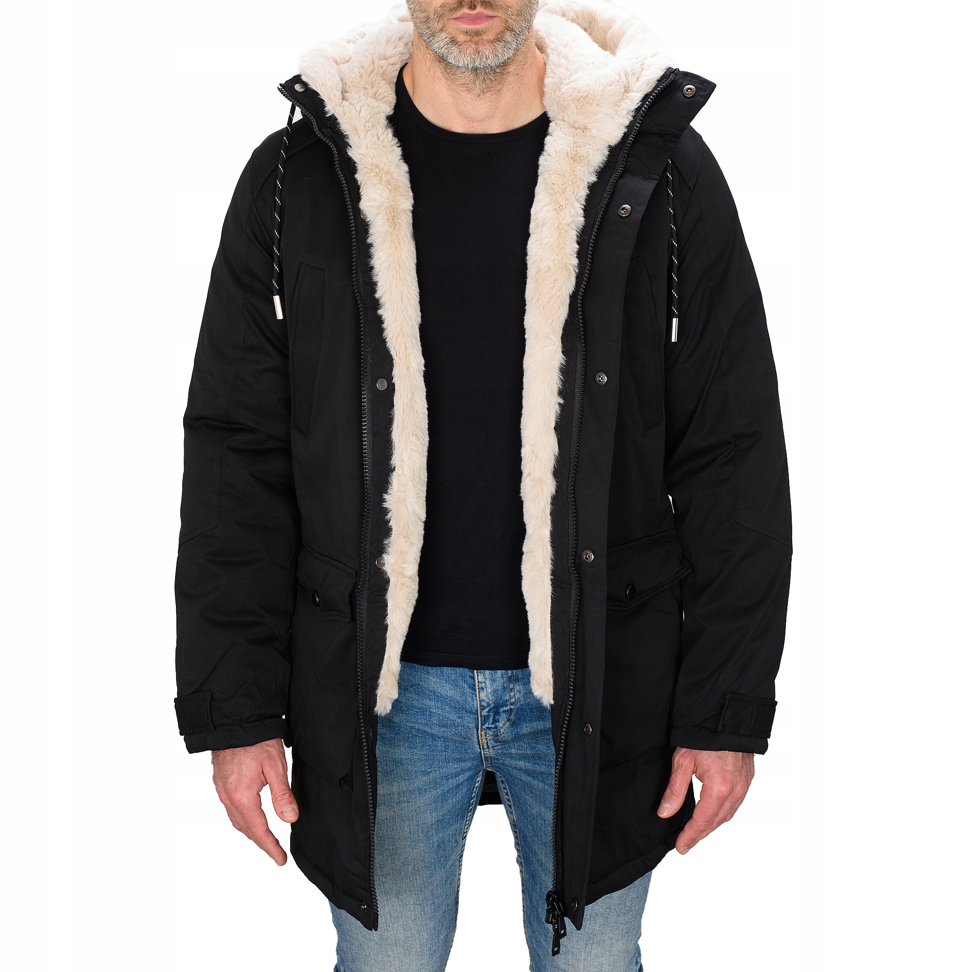 M120-392 vel. XL Pánská Zimní Prošívaná Bunda Parka Kožešina Dlouhá