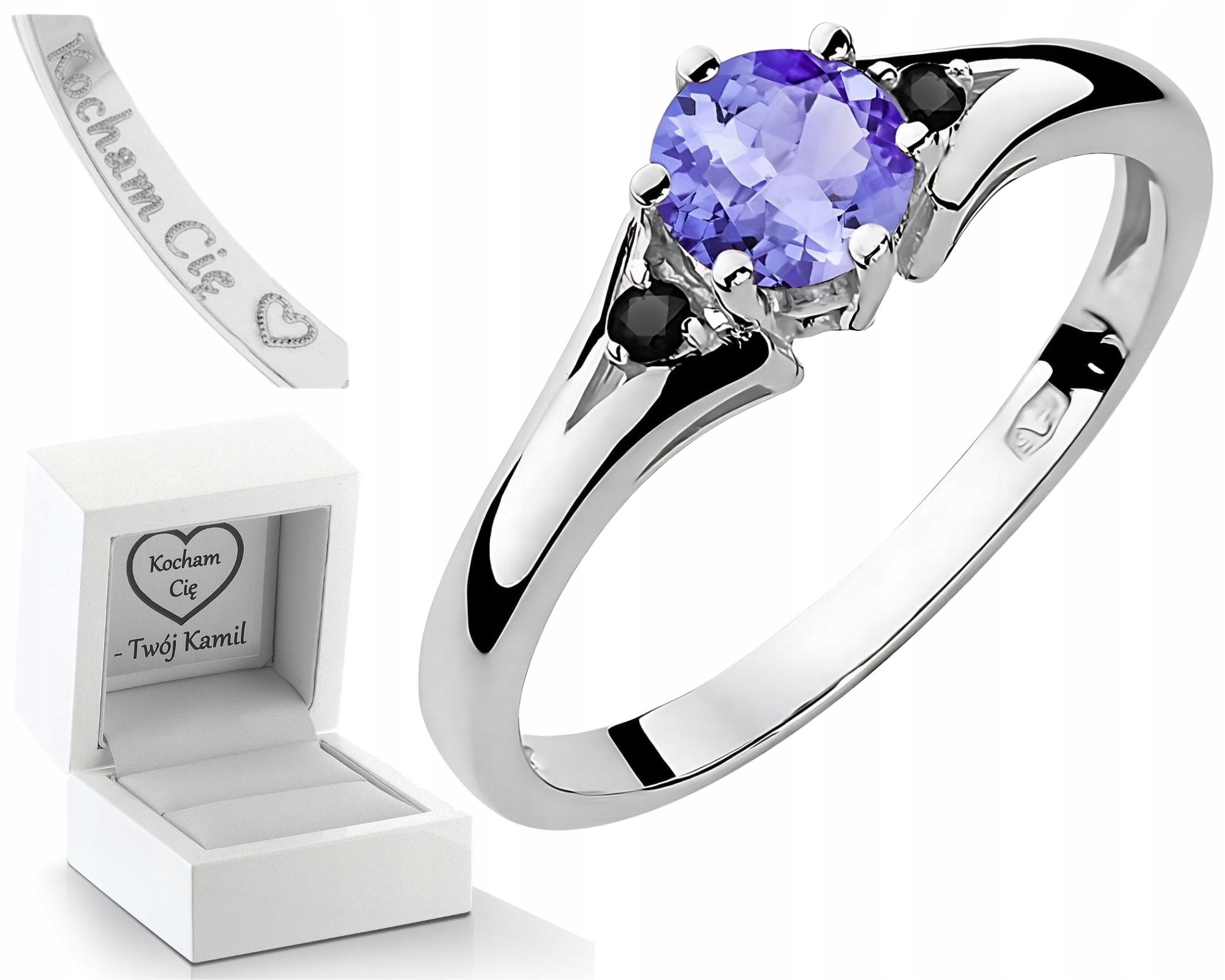 Prstýnek Z Bílého Zlata S Tanzanitem A Černými Diamanty, Dárek 585