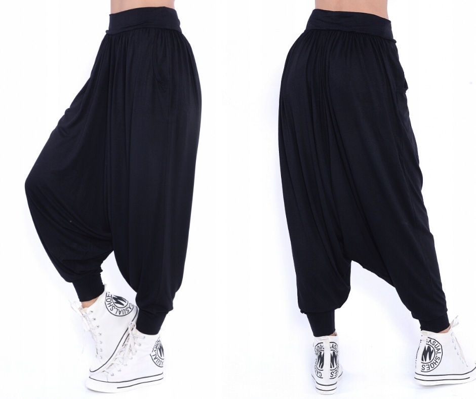 Spodnie alladynki haremki, obniżony krok S/m