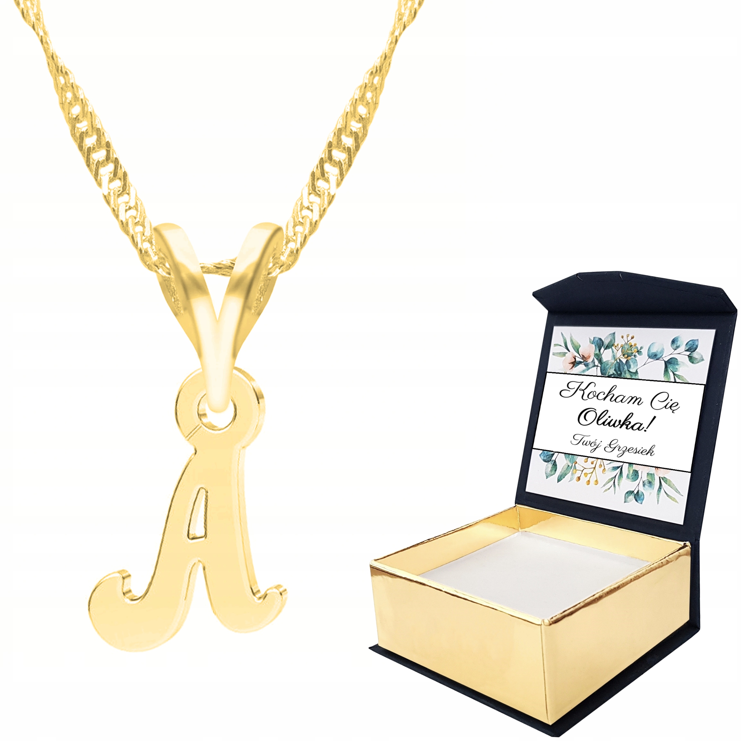 Zlatý náhrdelník s písmenem A Vlastní Potisk