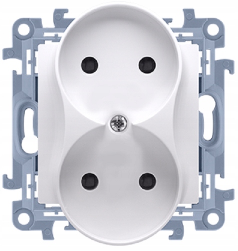 SIMON 10 Gniazdo podwójne bez bolca do ramki białe