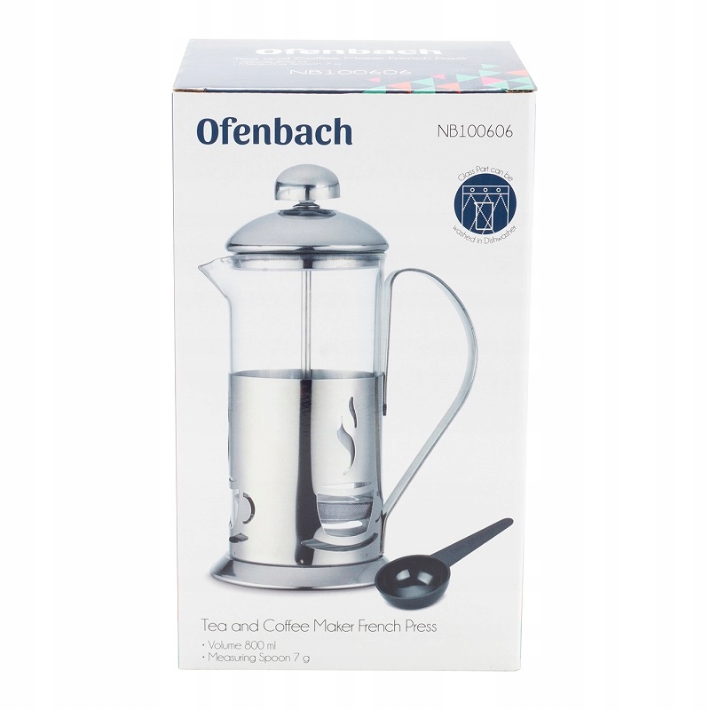 SZKLANY ZAPARZACZ DZBANEK HERBATA KAWA stalowy szklany 800ml OFENBACH Pojemność 800 ml