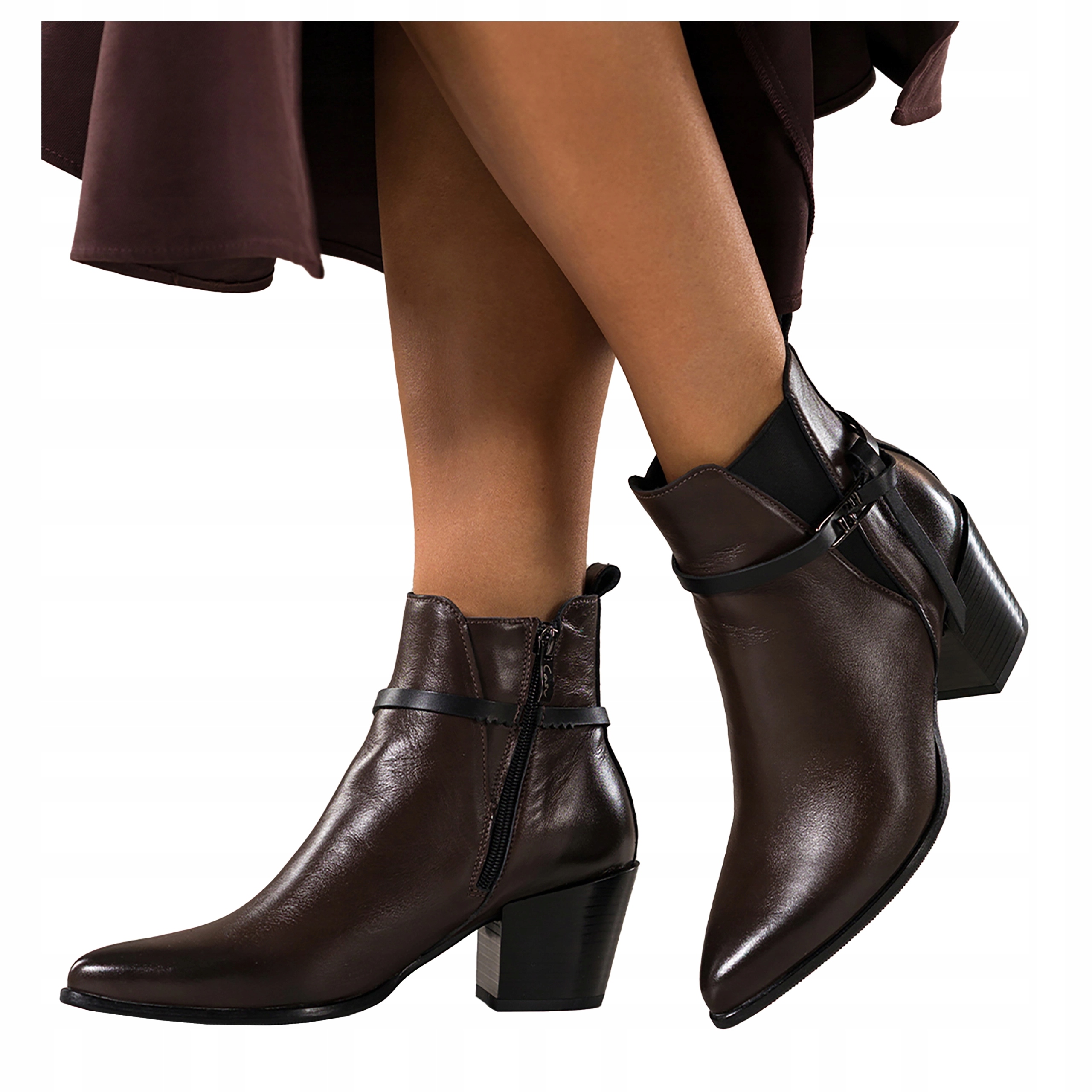 Dámské Kotníkové Boty Čokoládové Kožené Kovbojské Boty Módní Pohodlné Elegantní velikost 37