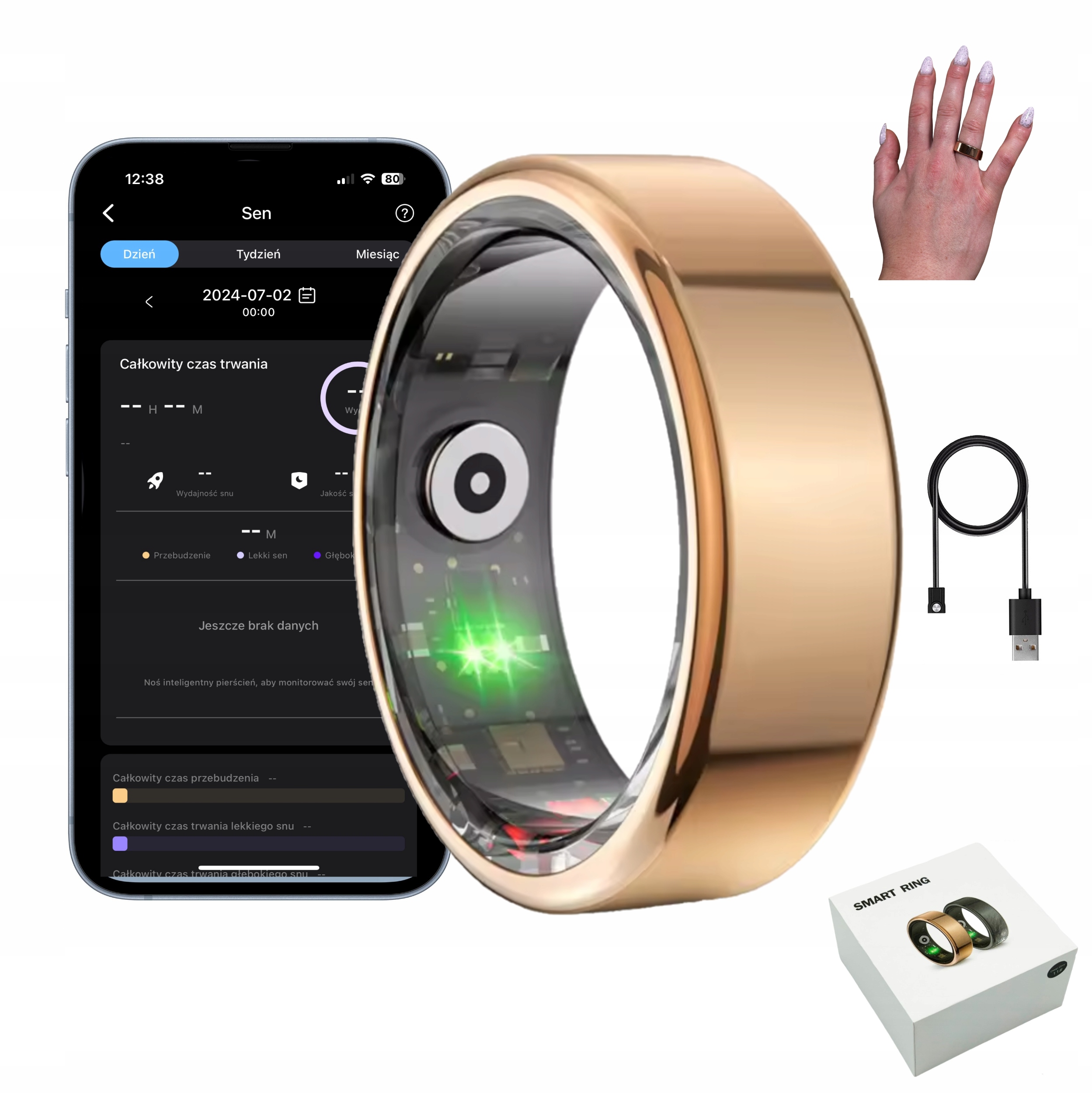 SMARTRING GOLD PIERŚCIONEK Smart Ring TĘTNO NASYCENIE MONITOR SNU SPORT PL