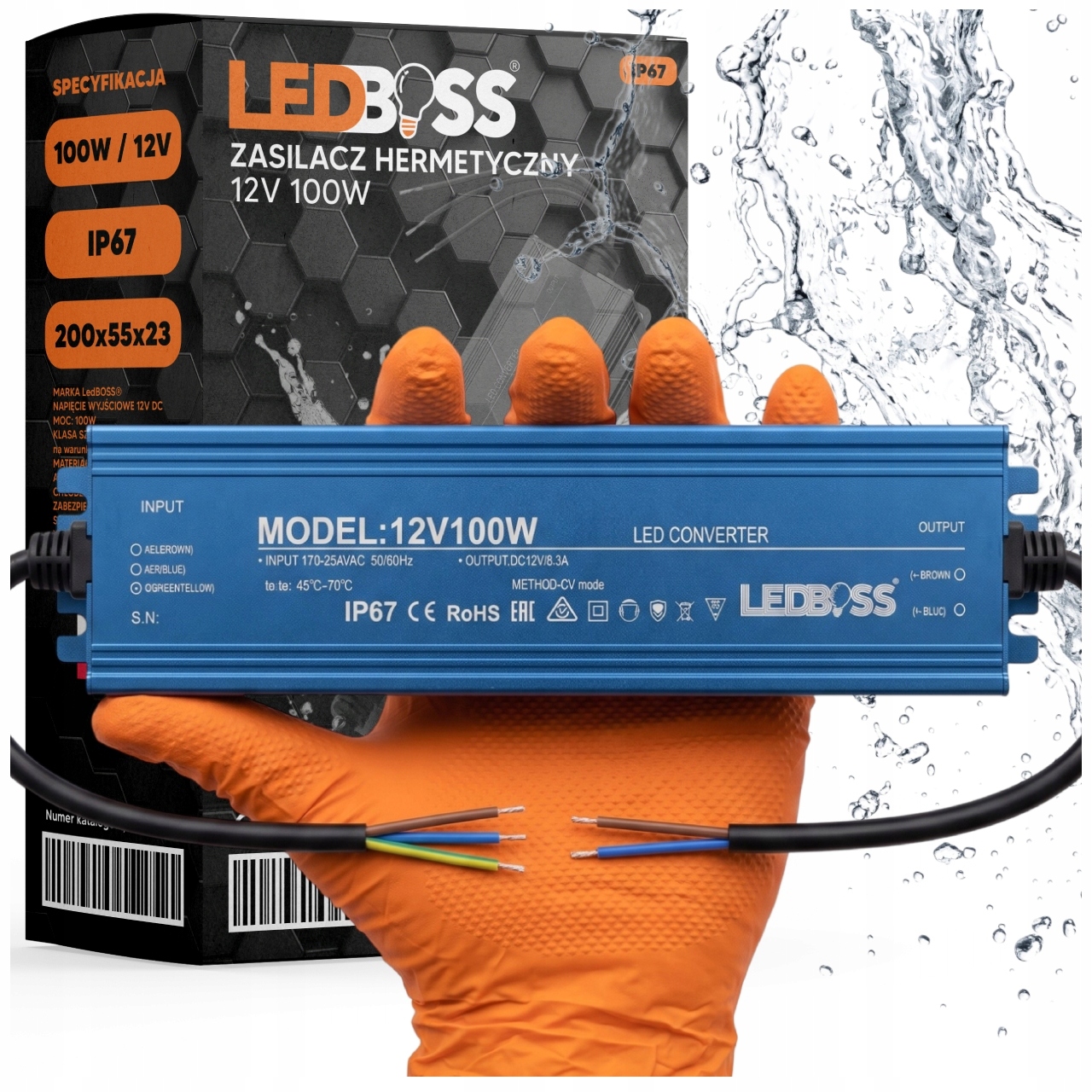 Zasilacz 12V 100W Wodoodporny Led IP67 Transformator Hermetyczny Ledboss
