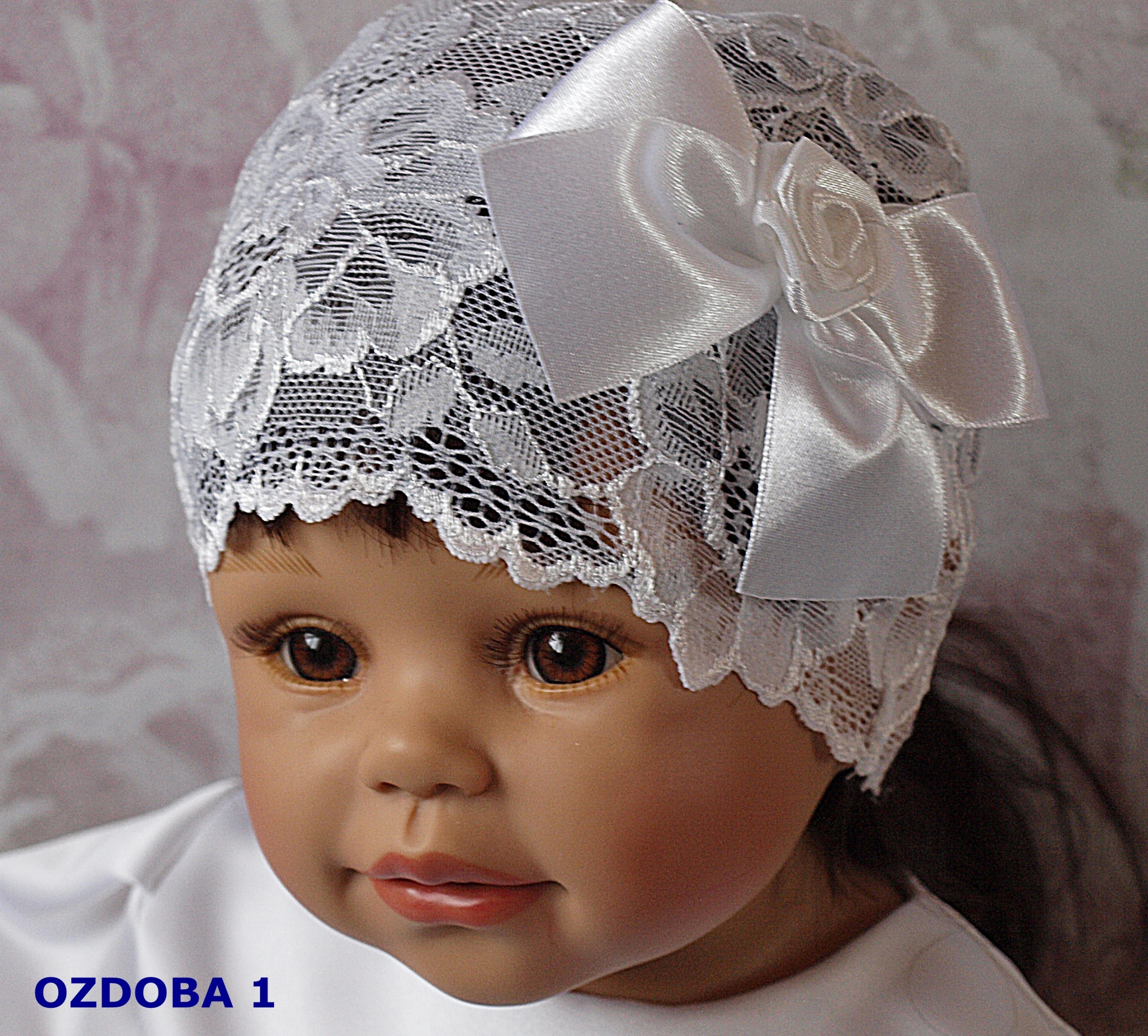 BIAŁA CZAPECZKA NA CHRZEST Z KORONKI 74 Marka Inna marka