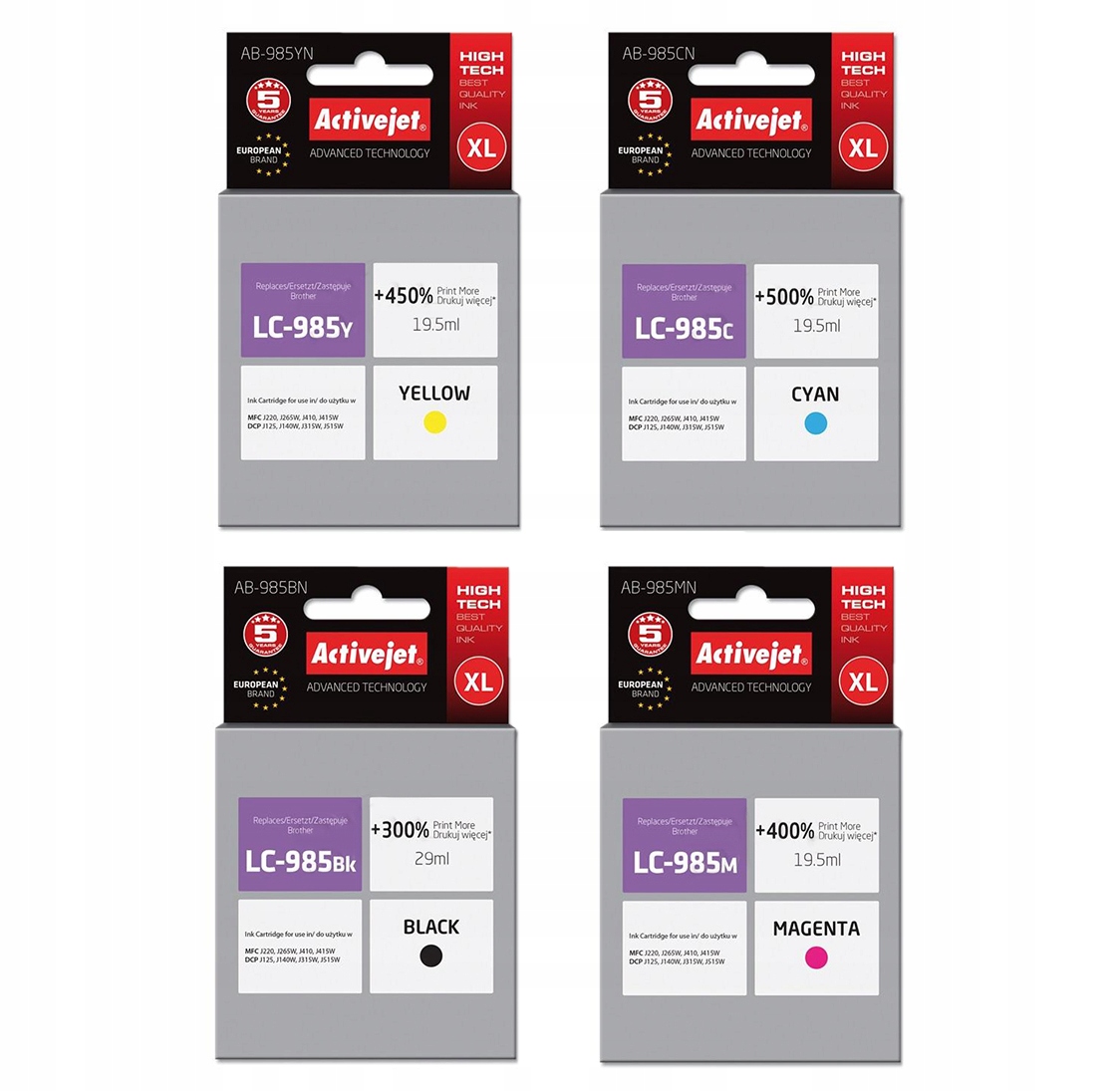

4x do Brother LC985 DCP-J125 DCP-J315W DCP-J140W