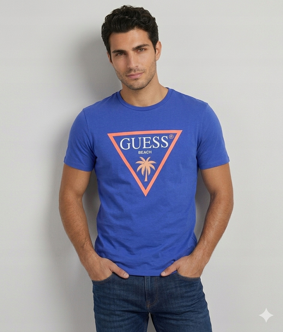 Pánské triko Guess ss cn new triangle palm tee