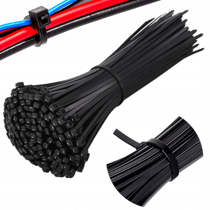 100x Opaski Zaciskowe Kablowe Czarne Mocne 4,6x300