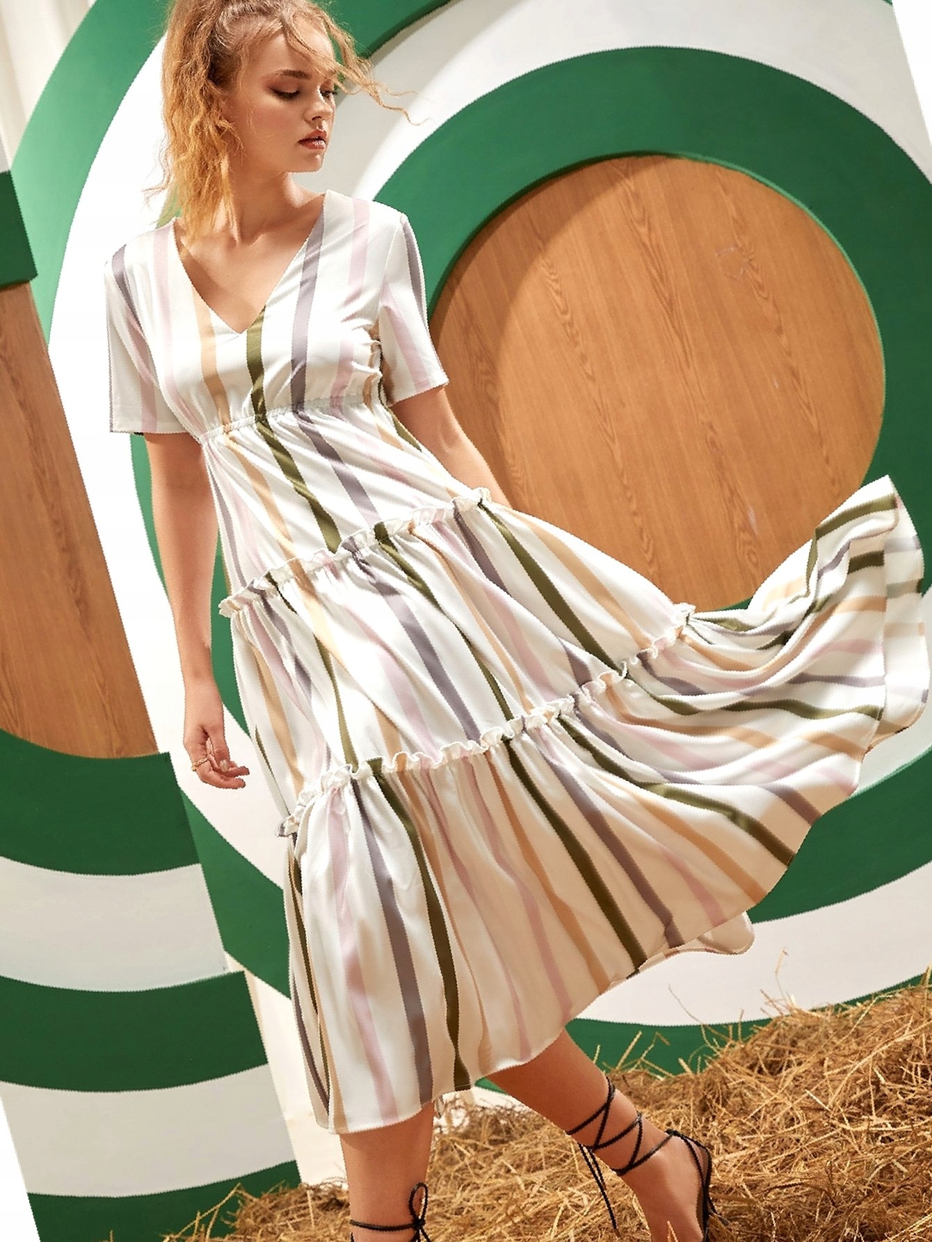 Šaty s volánky Casual Boho s proužky, rozevřené, velikost Xs 34