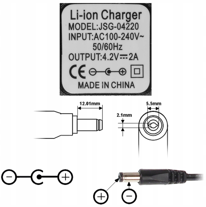 ŁADOWARKA SIECIOWA ZASILACZ 4.2V 2A (5.5x2.1) Stan opakowania oryginalne