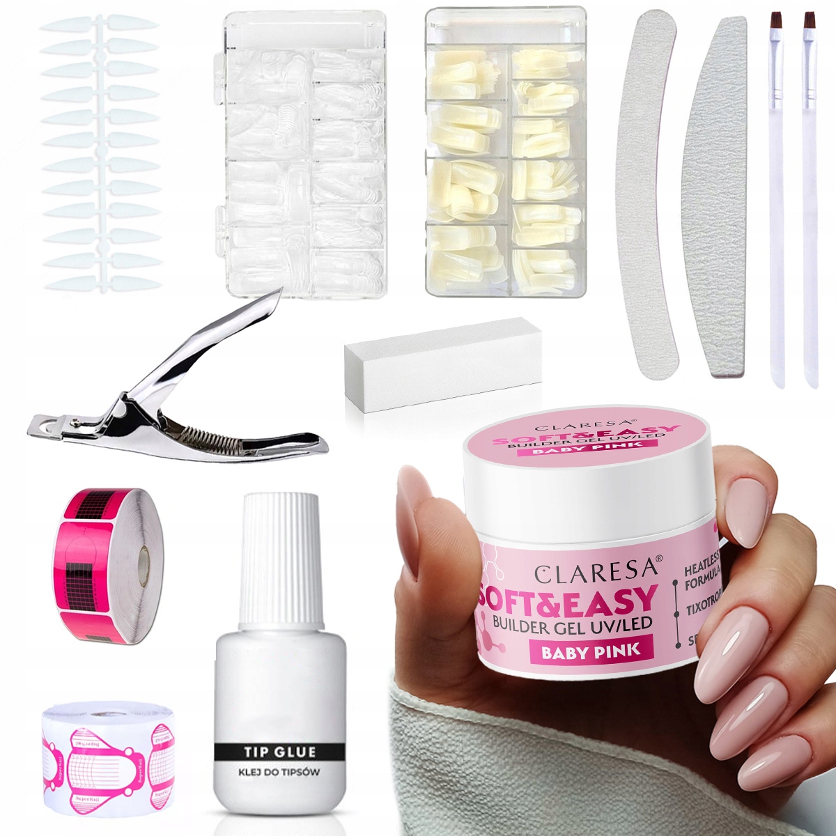 Zestaw budujący żel BABY PINK 45g Claresa tipsy