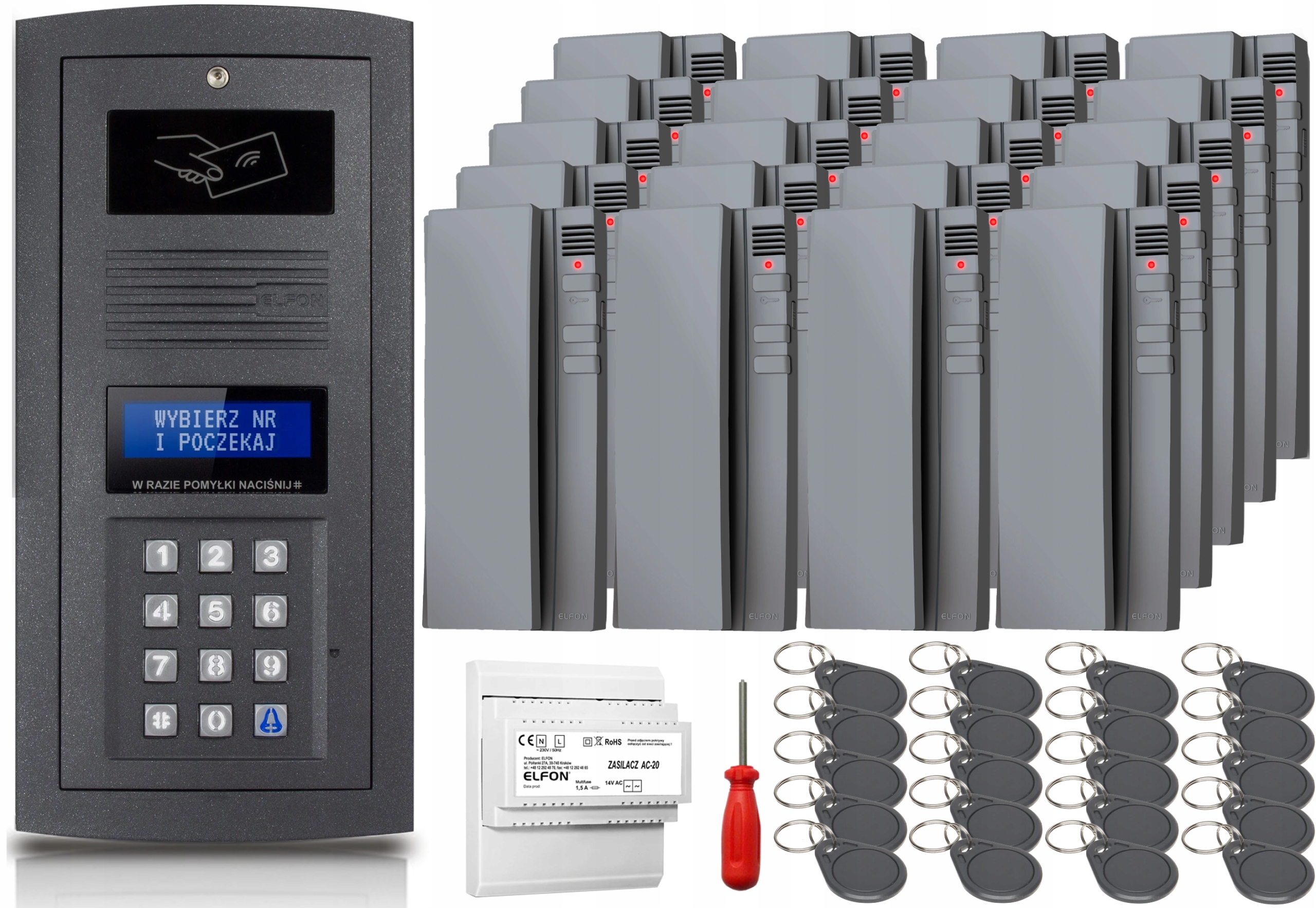 Domofónový set Elfon OP-255R-G Digitálny nástenný bránkový 20xBrelok Grafit