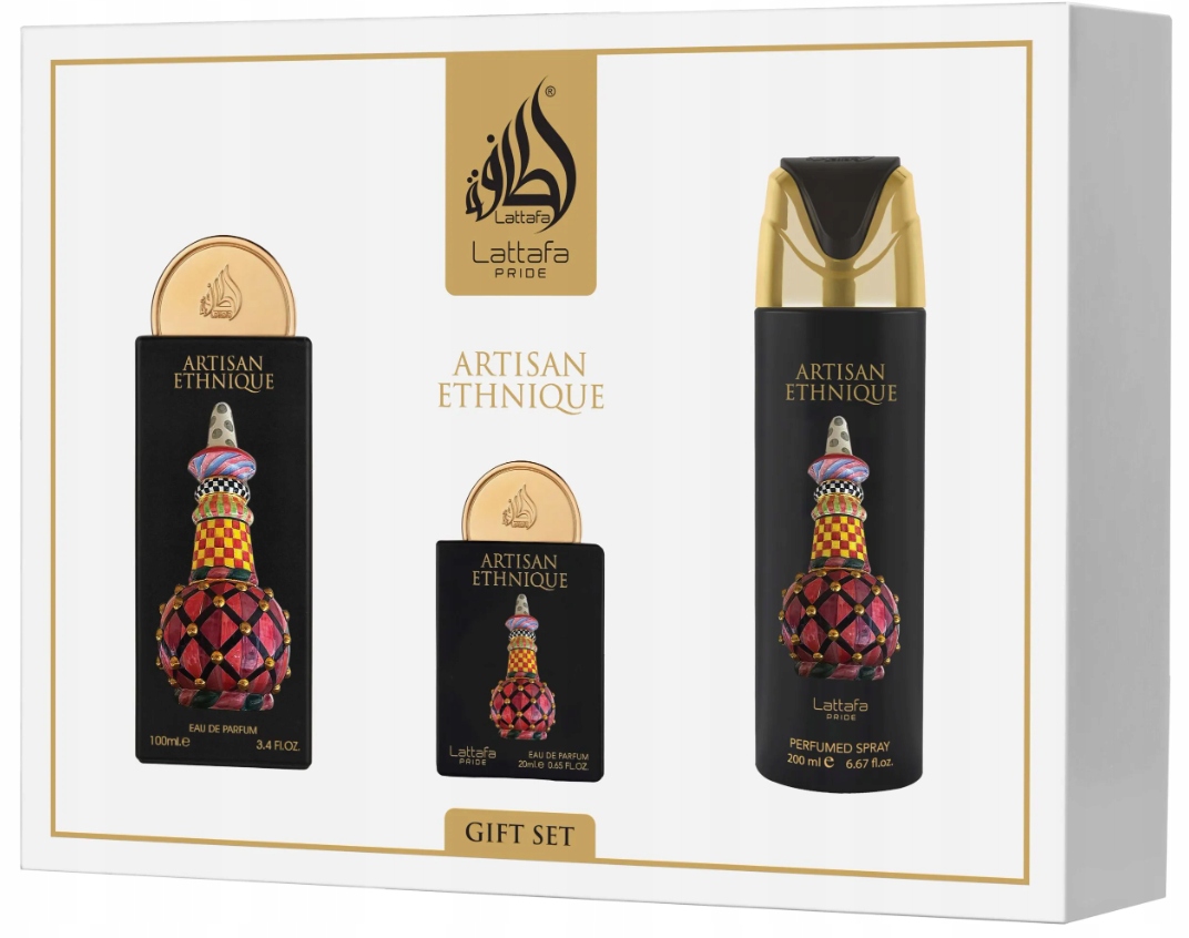 Lattafa Artisian Ethnique Edp 100ML 20ML Deo 200 ML dárková sada unisex