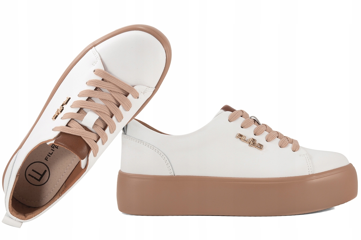 Filippo DP6117 Półbuty Damskie Sneakersy Na Platformie Skórzane 38 Biały