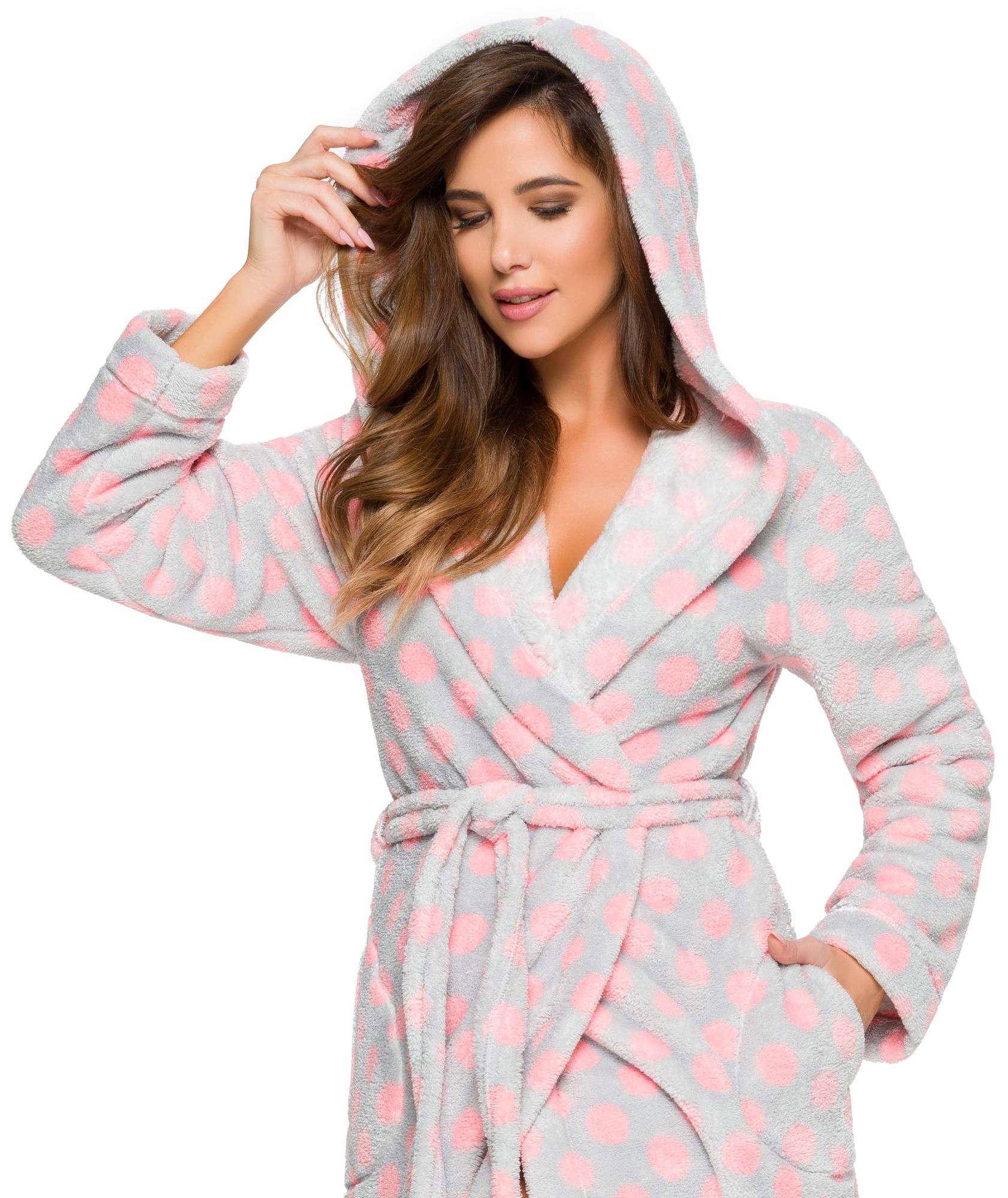 DŁUGI CIEPŁY PUCHOWY DAMSKI SZLAFROK PODOMKA L Rozmiar L