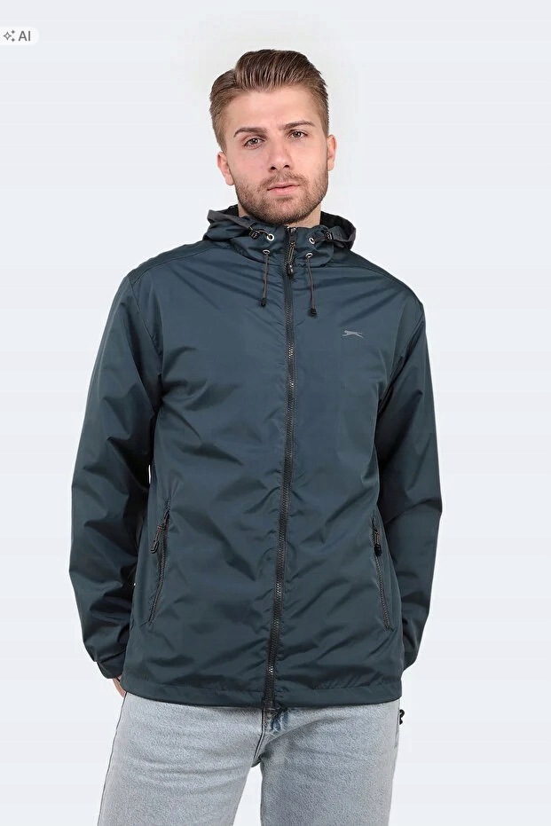 Slazenger Pánský Žebrovaný Kabát S Kapucí Sportovní Modrý XL 5IA