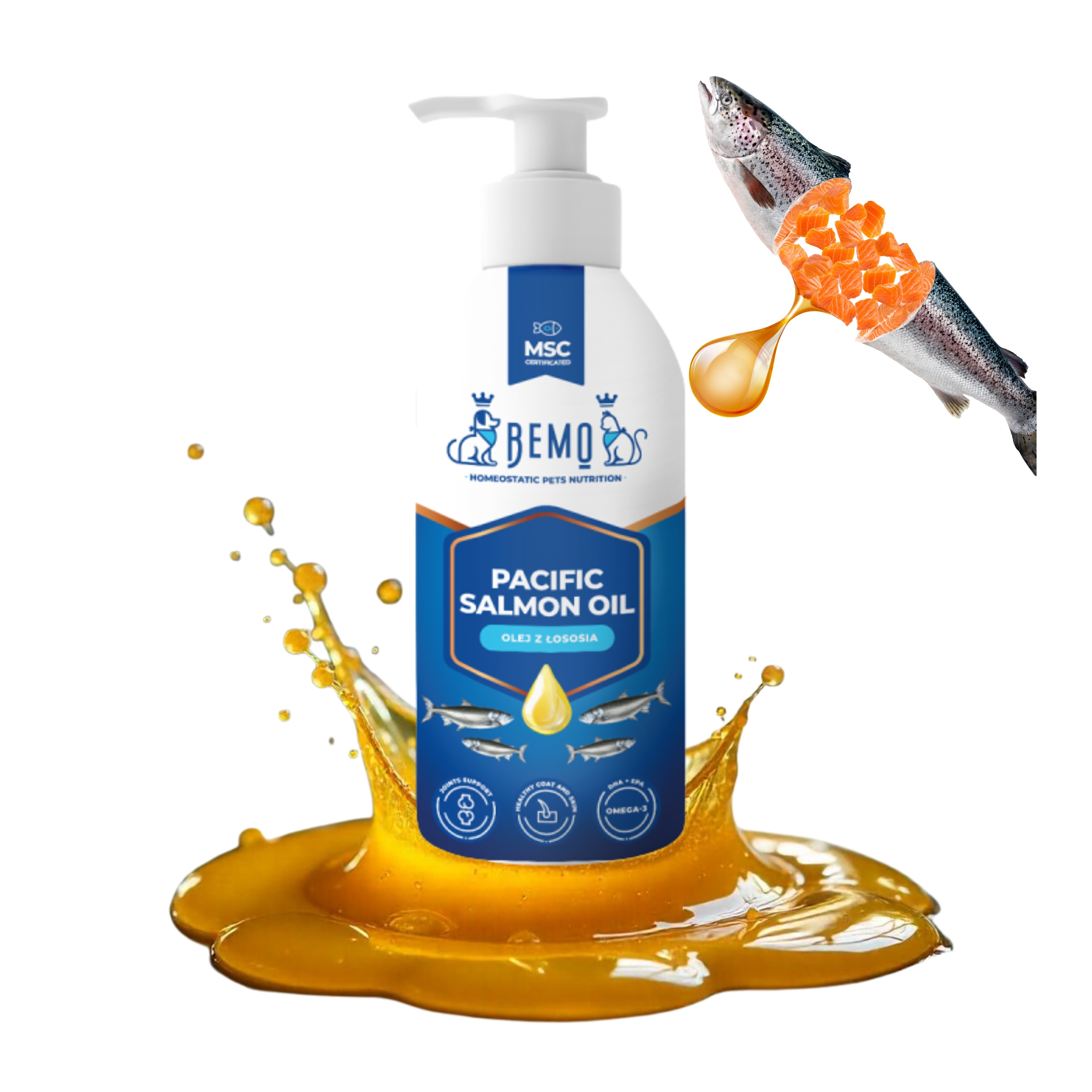 Tran olej pro psa kočku Bemo Pacific Salmon Oil 1000 ml s lososem na srst