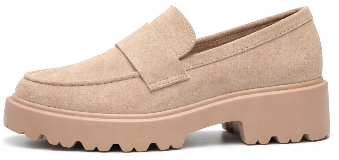Mokasyny Beżowe Półbuty Zamszowe Damskie Wsuwane 38