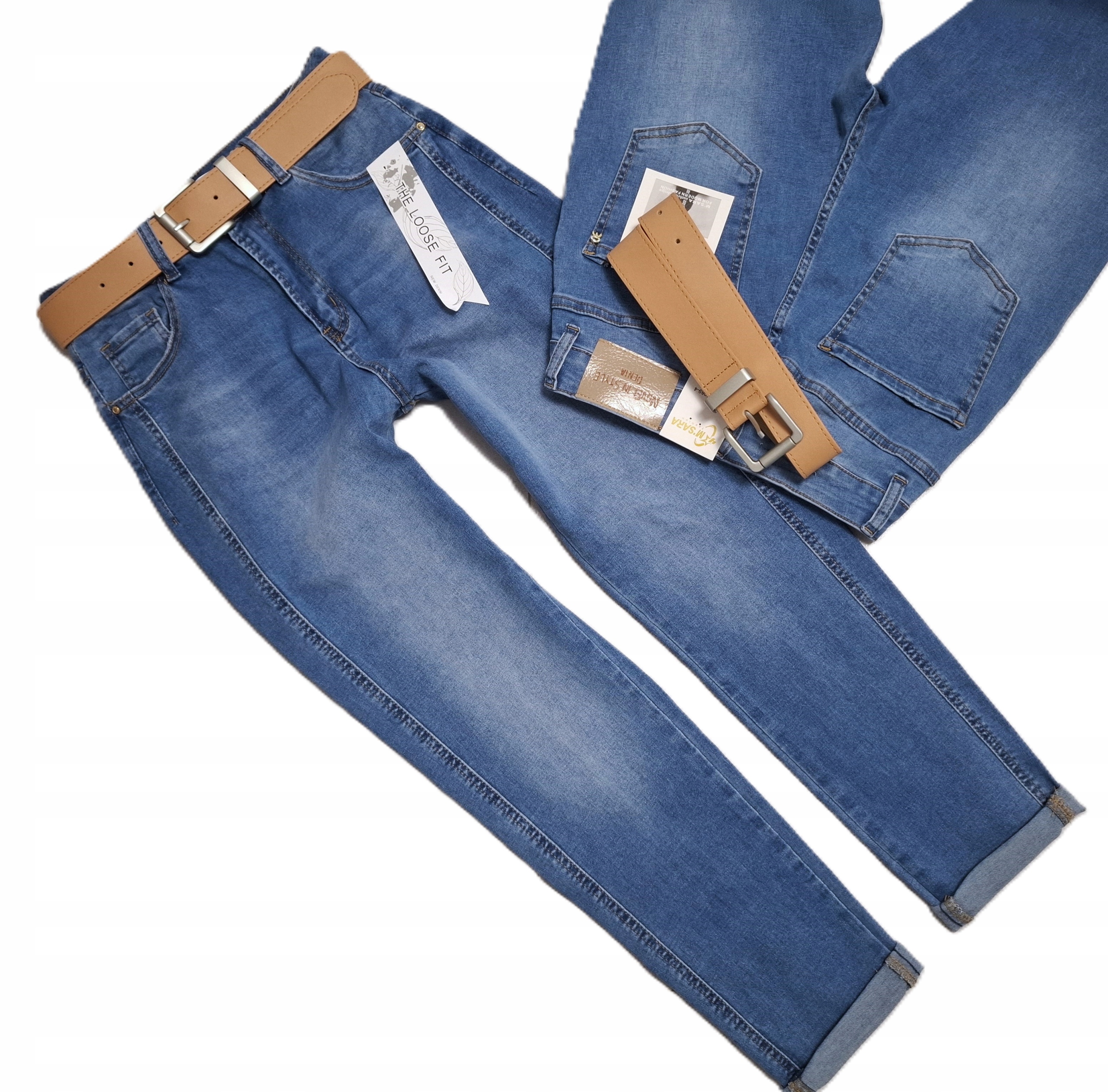 MS94 Modne Jeansy M.sara Mom Fit Przeszycia Z Paskiem M 38