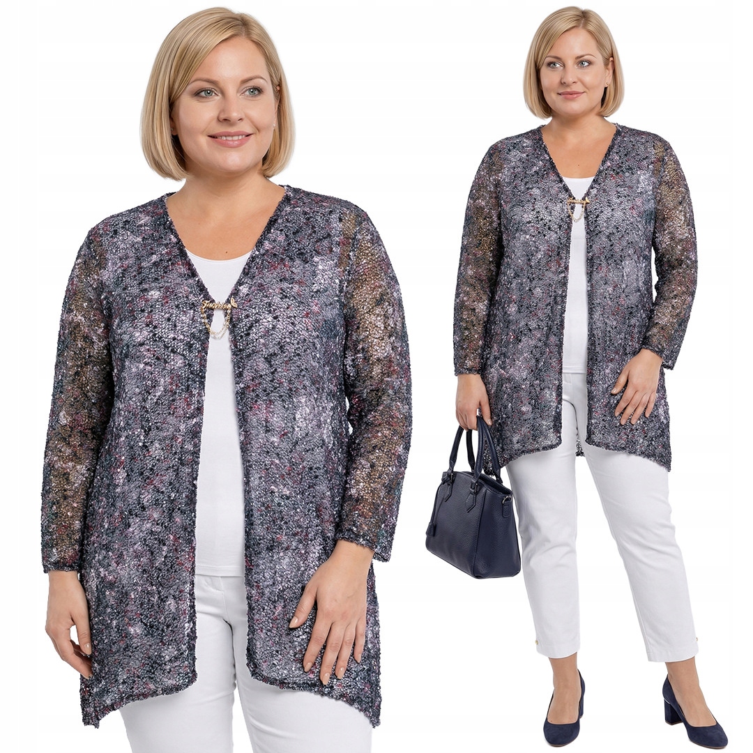 Fialovo-grafitová ažurová přikrývka plus size velikost 52/54