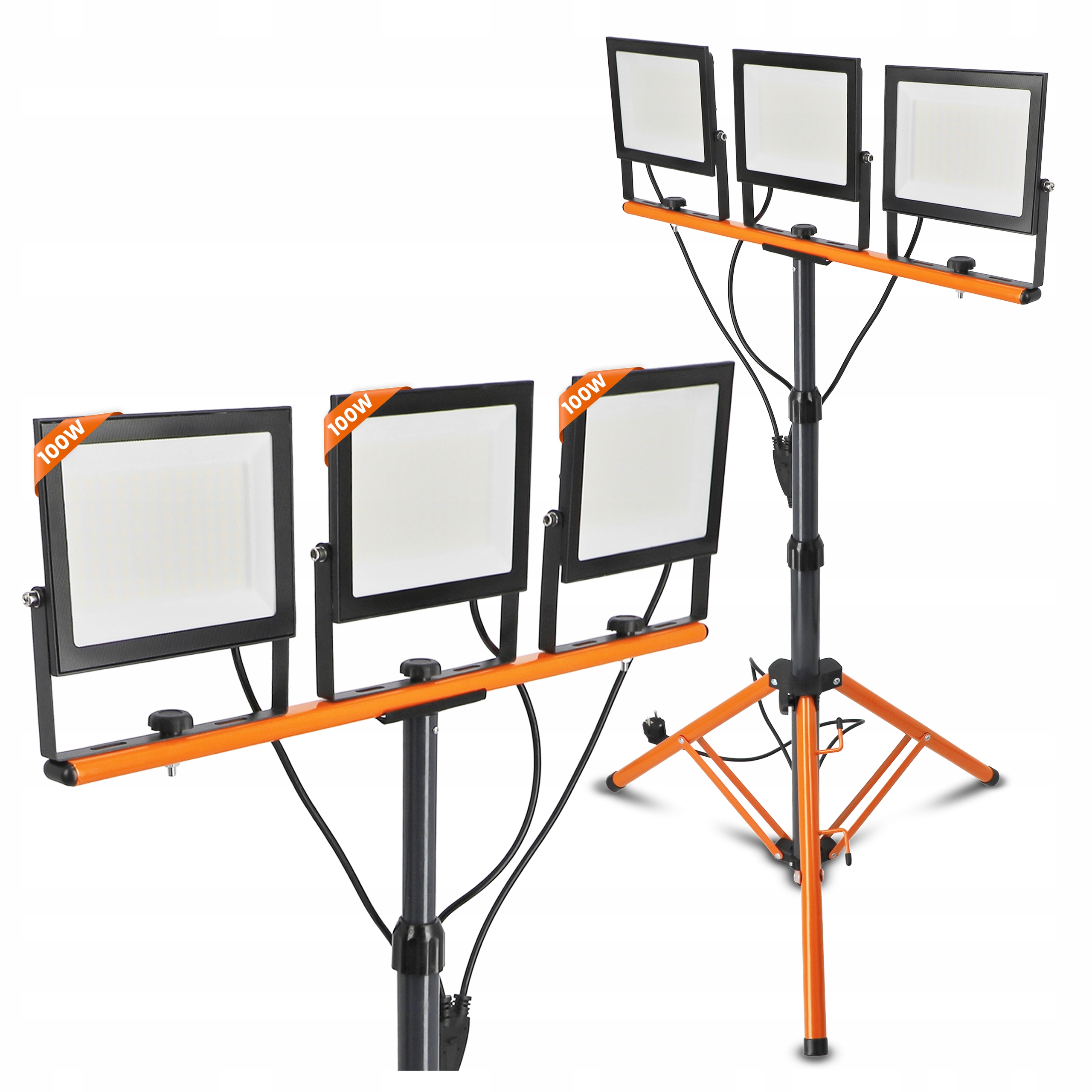 Halogen Led Stavební stativ Osvětlení 3x 100W 33000lm Lampa na stojanu