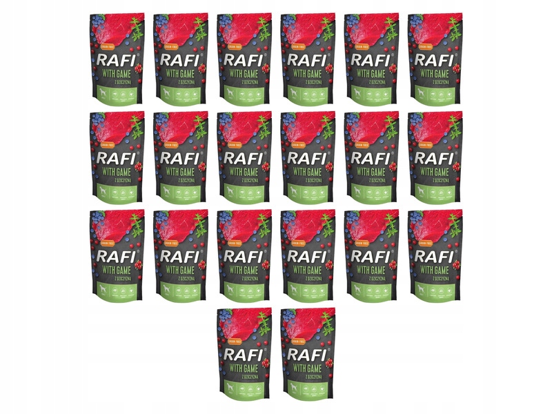 Karma dla psa Rafi z dziczyzną, borówką i żurawiną 20 x 500 g