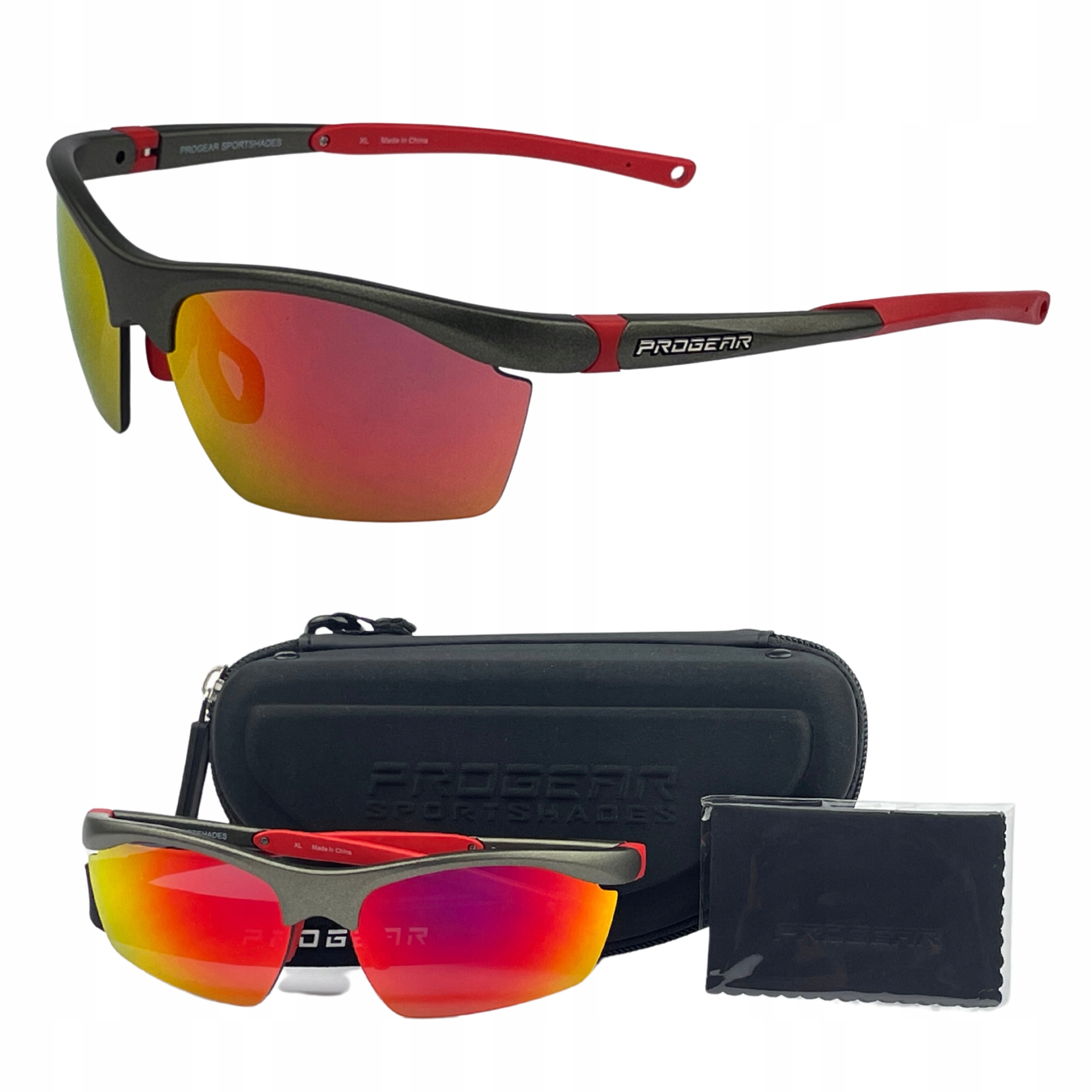Okulary sportowe Progear Dash 2, oprawa matowy grafit, soczewka czerwone
