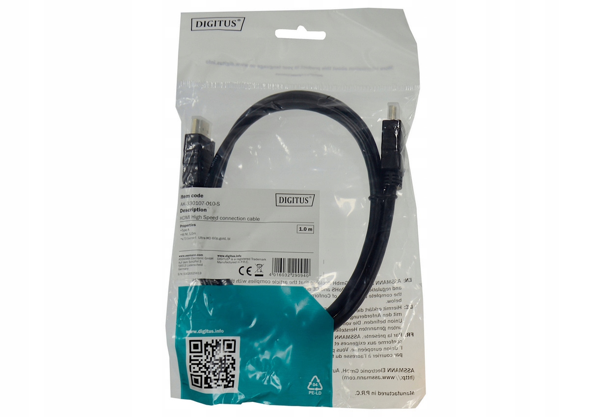 DIGITUS Kabel przewód HDMI - HDMI 1m 3D FULL HD 4K Marka Digitus