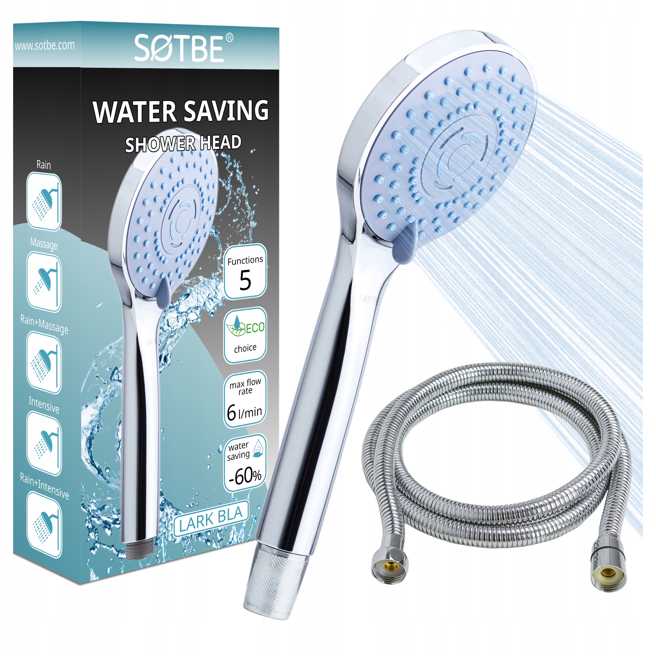 Sprchová hlavice 3 funkce s hadicí 150 cm sada pro vanu a sprchu Sotbe