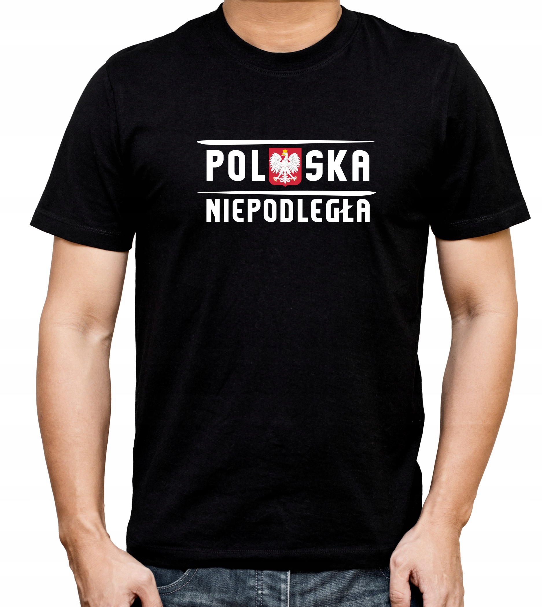 

Męska Koszulka Patriotyczna Czarna Bawełna r.S