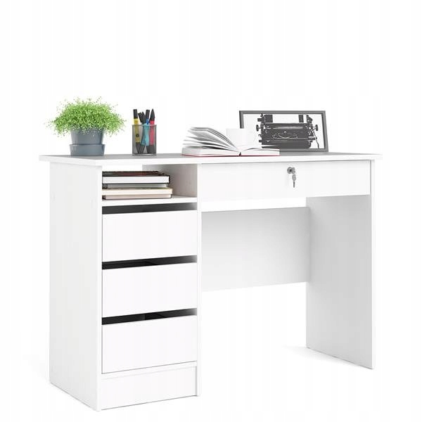 Biurko białe do pracy szkolne komputerowe szuflada na kluczyk 110 x 49 cm