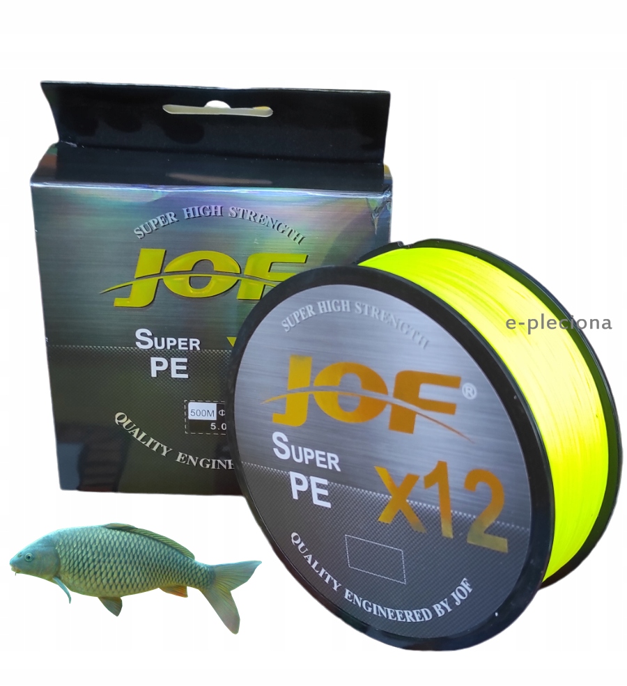 plecionka Jof X12 500 m 0,23 mm żółta fluo 12 splotów karpiowa sandaczowa