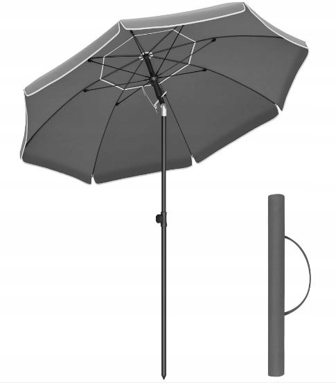 Songmics Parasol plażowy/ogrodowy (ø 200 cm, szary) – ochrona Uv do Upf 50+