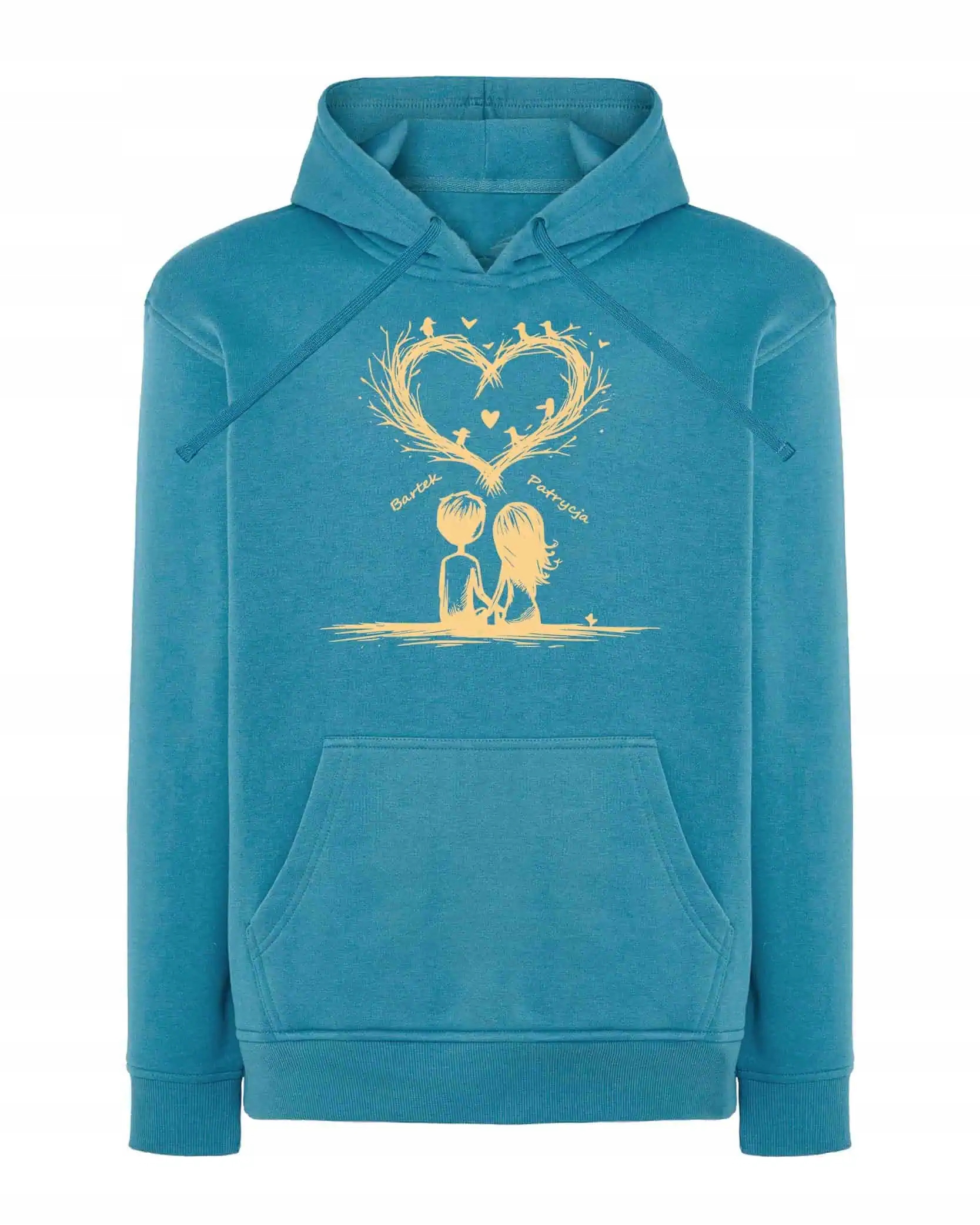 Mikina s kapucí pro páry Personalizovaná Valentýnské srdce Světle modrá M