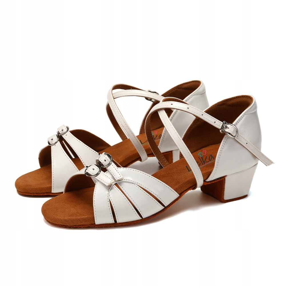 Buty Do Tańca Taneczne Regulowane Klamry Zapinane Białe Dla Dzieci 3,5cm