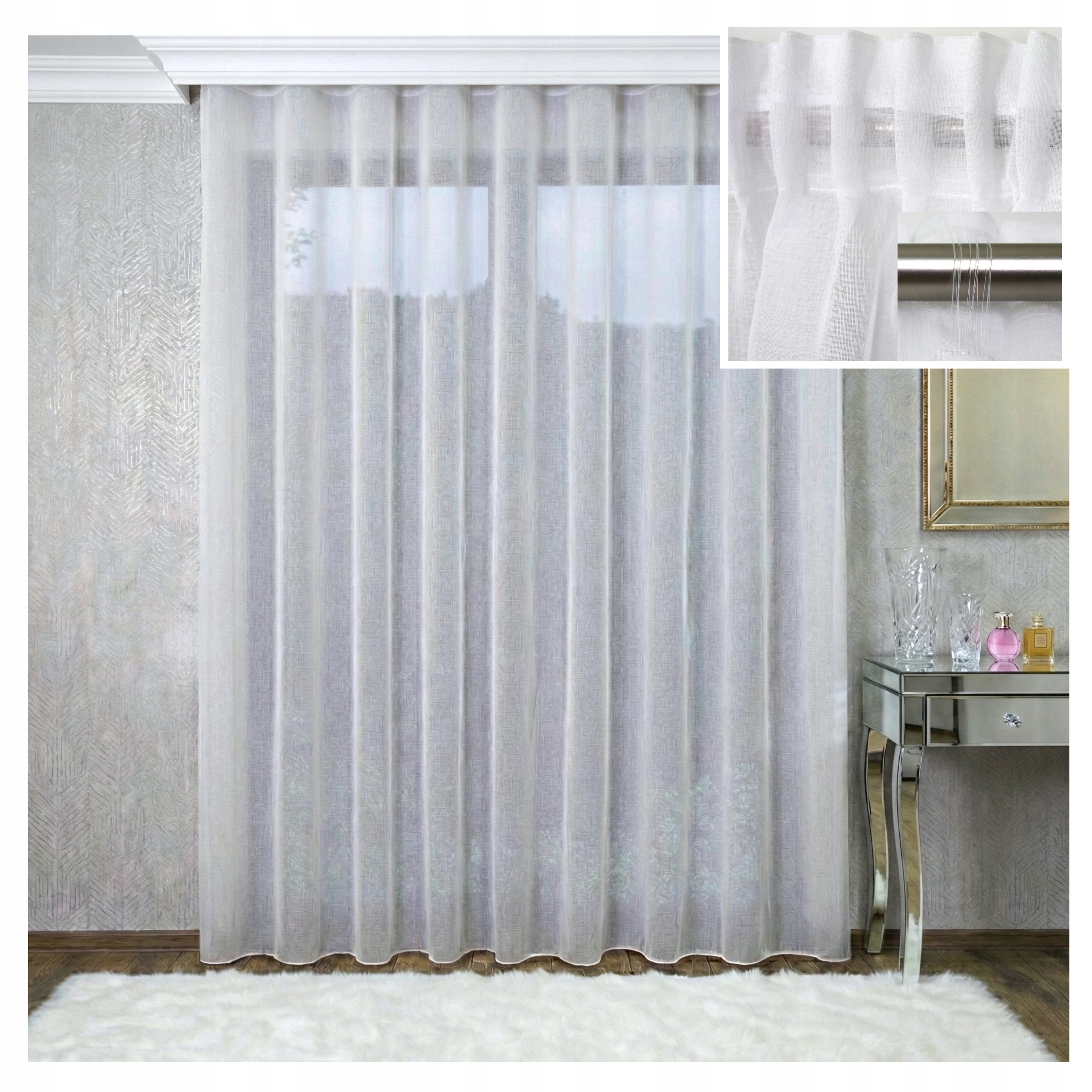 Glamour Premium Hotová Záclona Eliza Etamin s olověnkou 400 x 280 cm Tunel