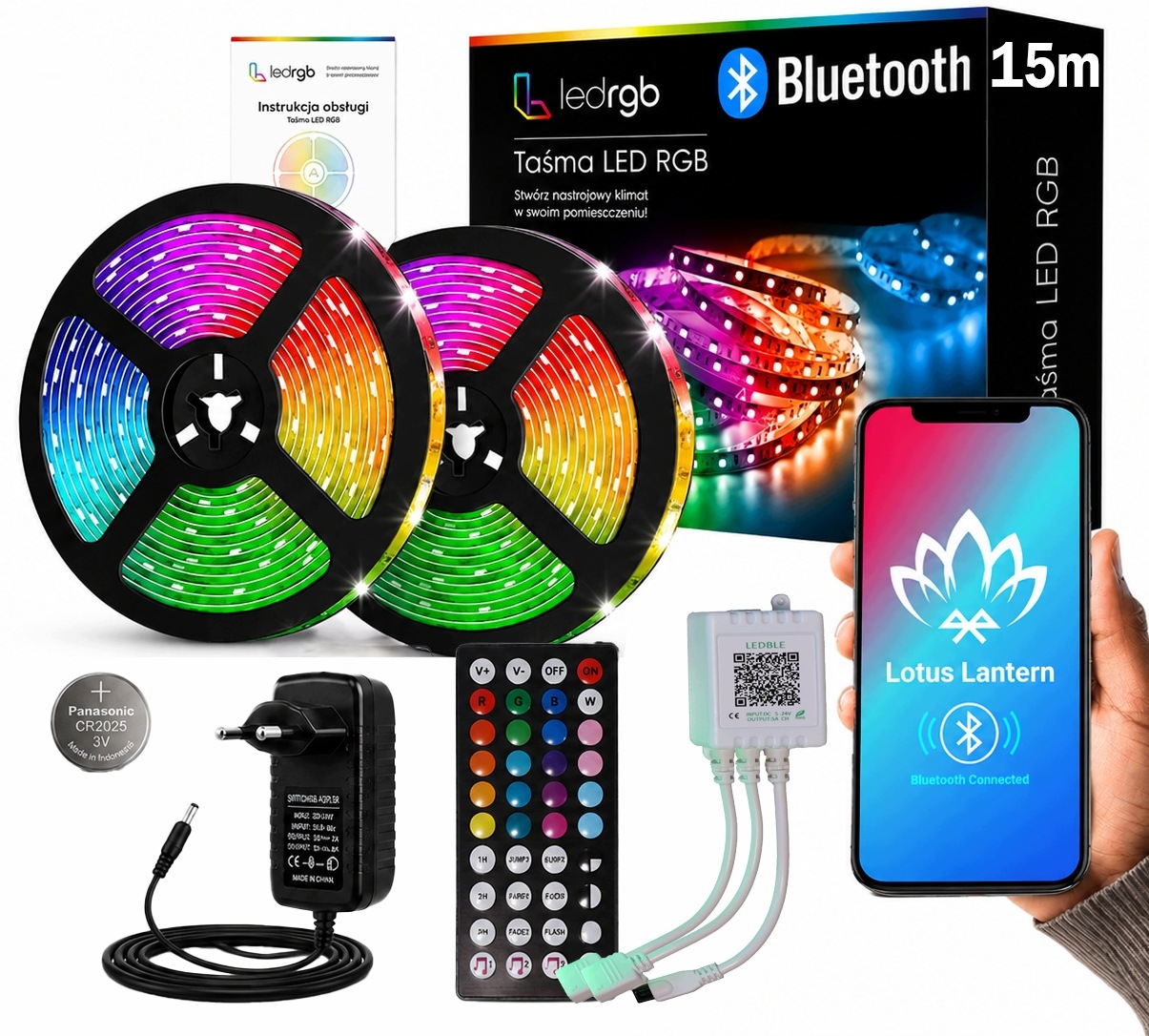 Set Led pásek 15M 2x7,5m Rgb 5050 Bluetooth Dálkový Ovladač Aplikace Hudba Časovač