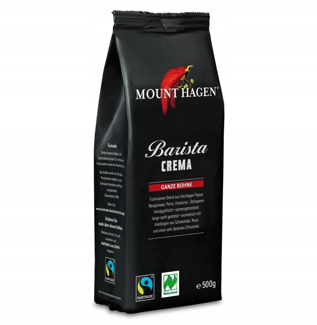 Levně Káva Zrnková Arabica 100 % Barista Crema Fair Trade Bio 500 g Mount Hagen