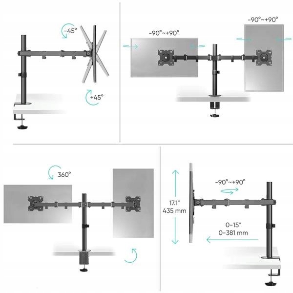 Onkron Stojan na dva monitory pre 13"-32" obrazovky do 8 kg, čierny D221E…