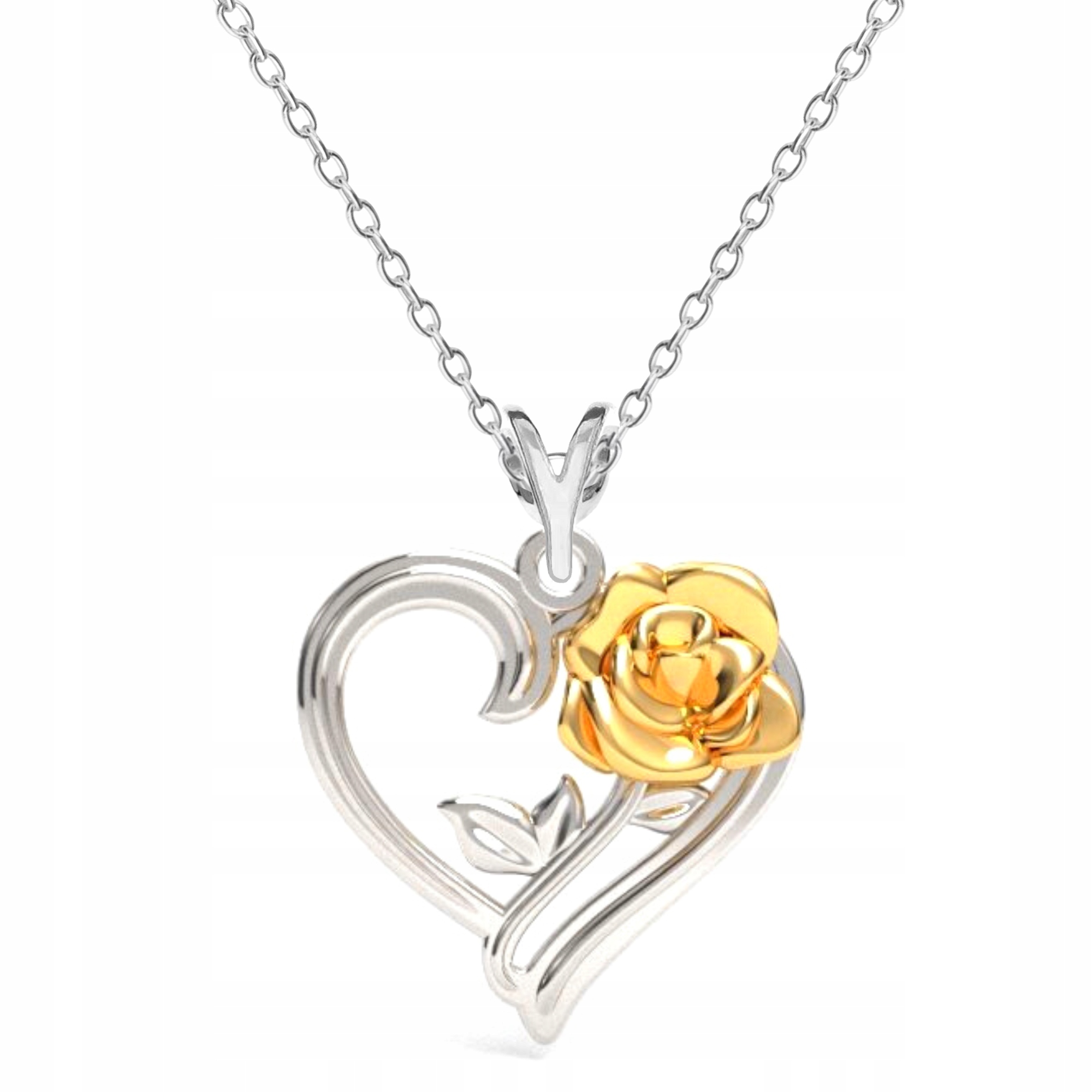 Stříbrný řetízek náhrdelník Srdce zlata Růže růžička srdíčko Stříbro 925