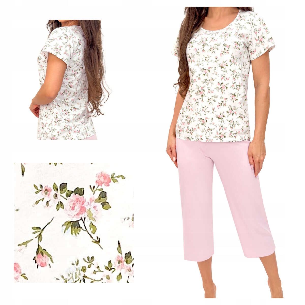 Donna Dámské bavlněné pyžamo Emilia 3/4 kalhoty pudrová růžová S