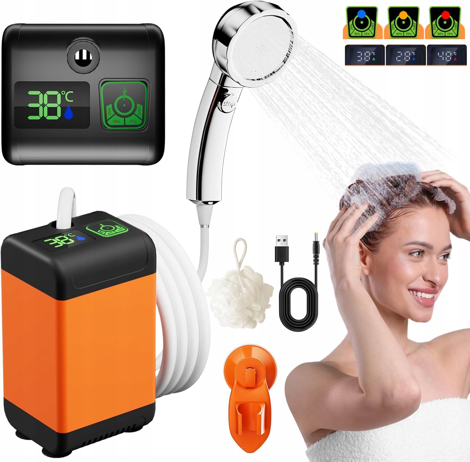 Prysznic Turystyczny Elektryczna Pompa Kempingowy Akumulator 6000MAH Led