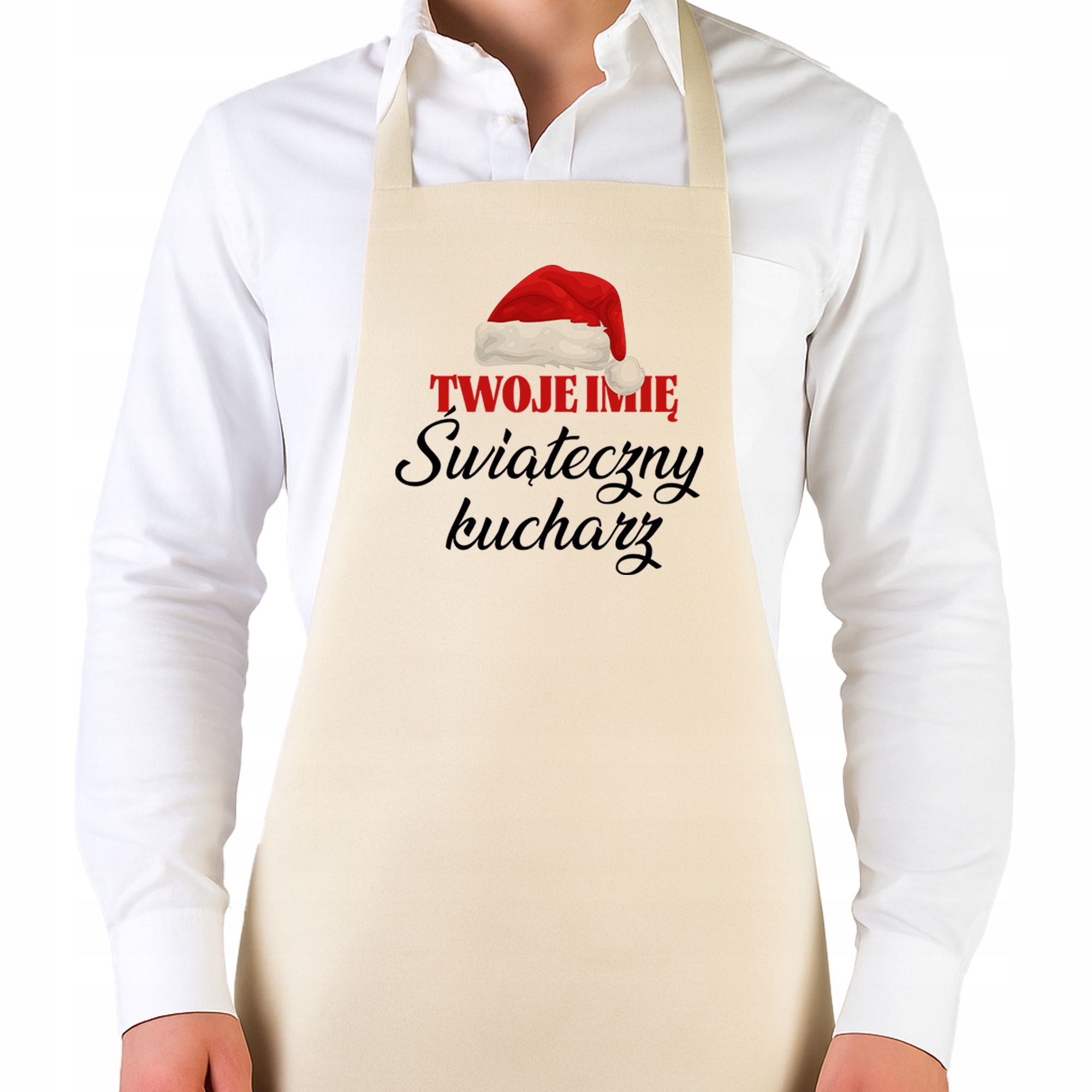 Kuchyňská zástěra Béžová Vánoční Dárek k Vánocům Vánoční kuchař